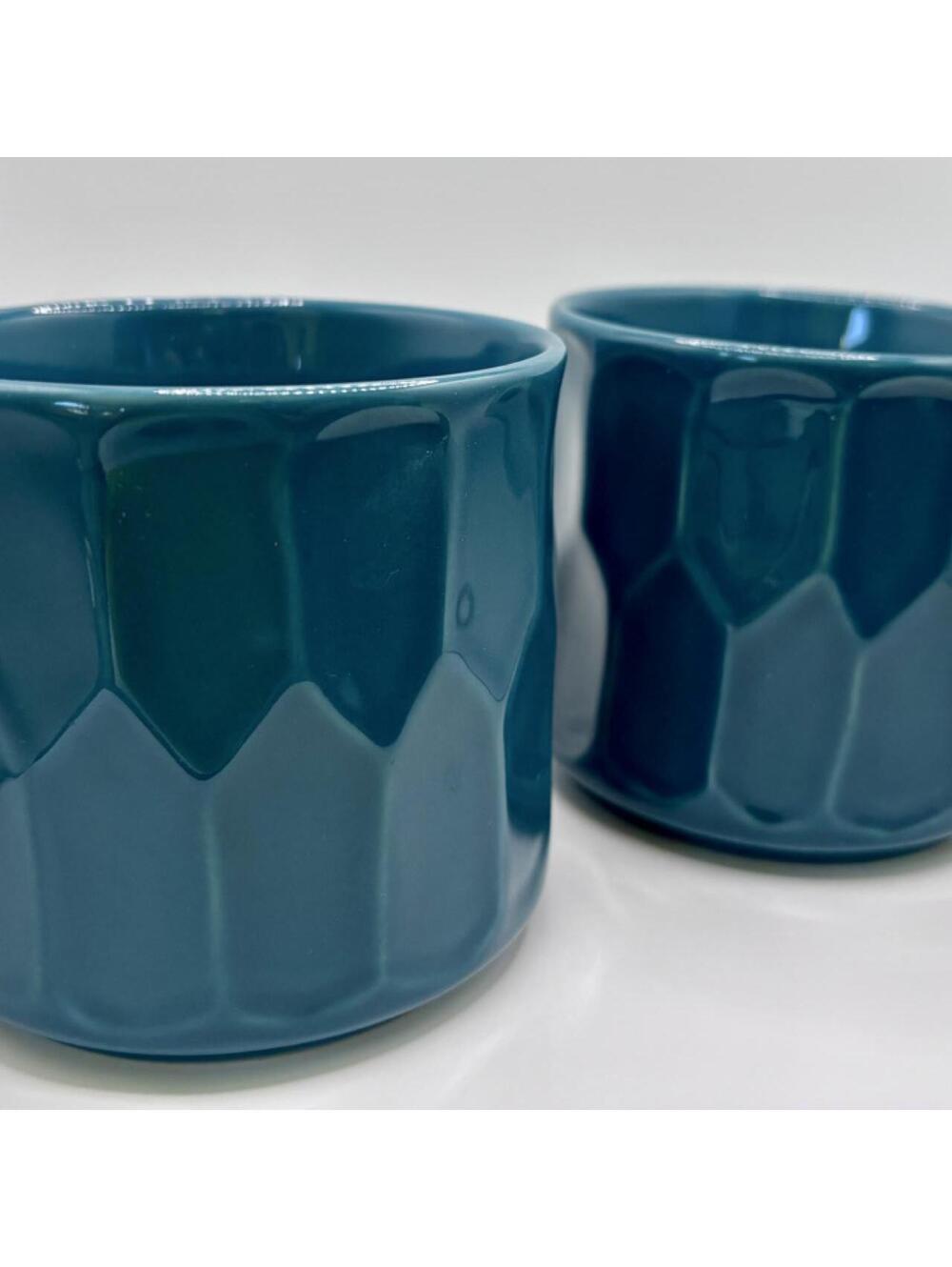 RARE 2014 Starbucks Deep Teal Geometric Honeycomb Mugs (Set of 2)